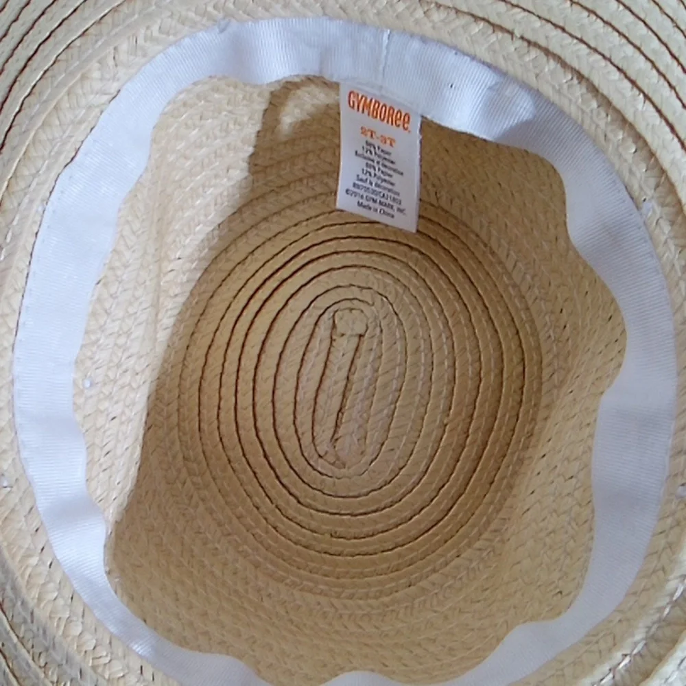 Gymboree Cream Straw Sun Hat with Pink Floral Tie 2T-3T